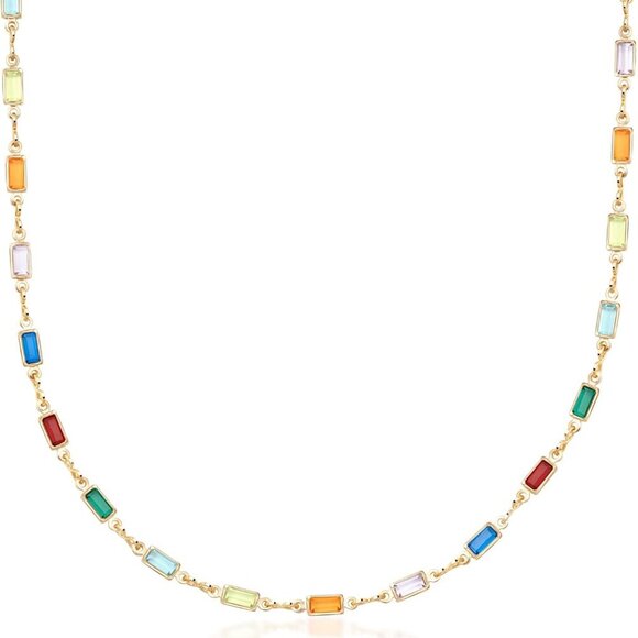 18K Gold Plated Multi Stone Crystal Baguette Necklace for Women - Made In Brazil - Picture 1 of 5